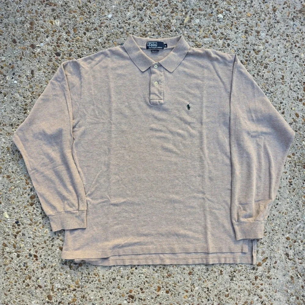 Polo Ralph Lauren Polo‎ Shirt Mens XL Long Sleeve Beige Tan Collared Neutral